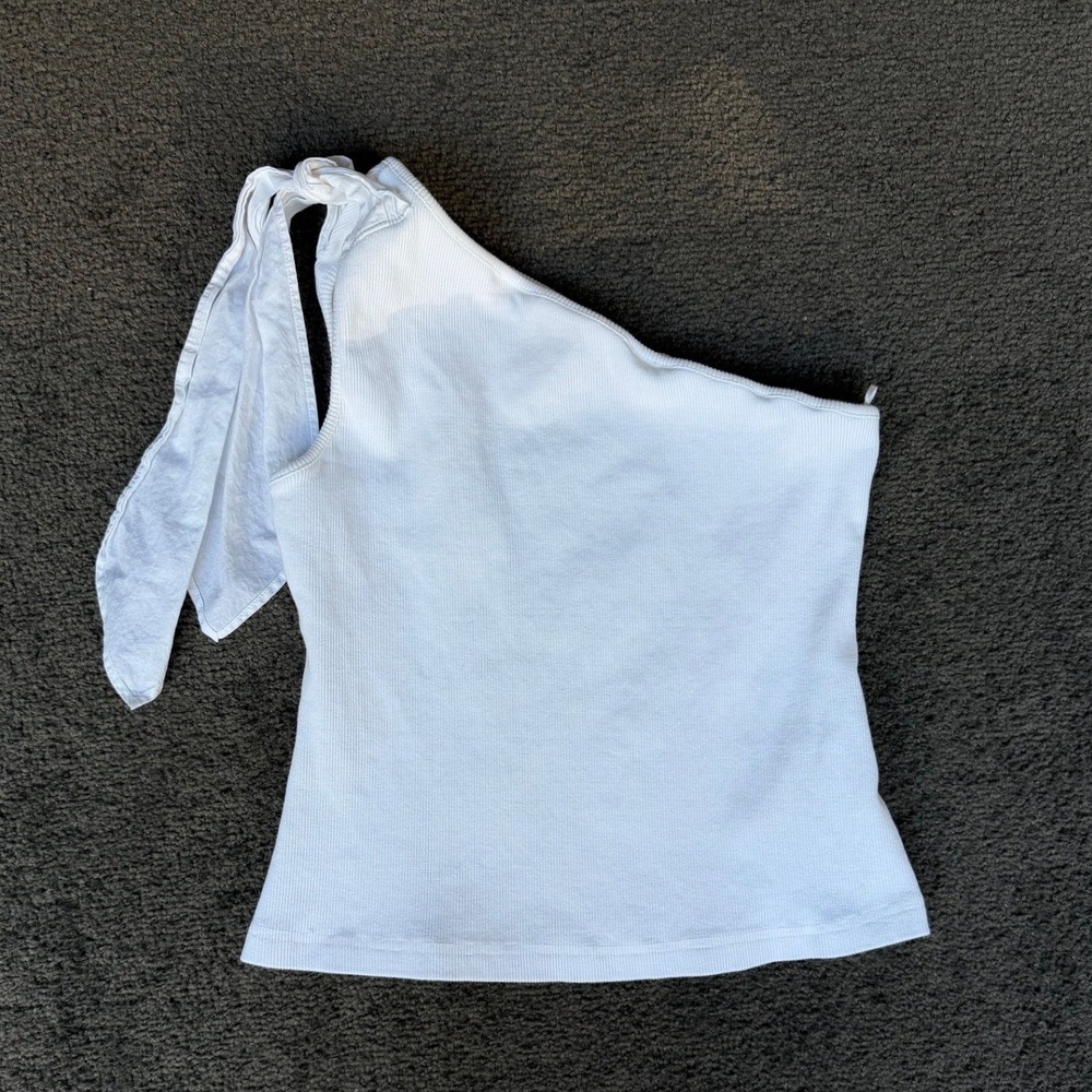 Maeve Anthropologie White One Shoulder Tie Ribbed Tank Top Small OB1444391